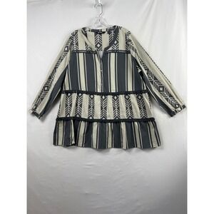 Ulla Popken Tunic Women 16/18 Gray Geometric Tiered Fringe Boho Southwest